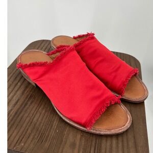 Free People Riley Red Satin Frayed Slide Sandals Mules Made in Spain Size‎ 41